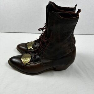 VTG Lace Up Brown Leather Boots Kiltie Women's Sz. 6 Brass Steampunk Antiquecore